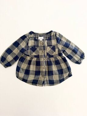 Rise Little Earthling Organic Cotton Plaid Peplum Top • Size 12-18M